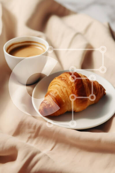 Intra Συλλεκτικό Ξύλινο Παζλ Plywood  4mm - Πρωινό με κρουασάν και καφέ Σε Ξύλινο Κουτί - Διαστάσεις: 10x10 cm – 25 κομμάτια