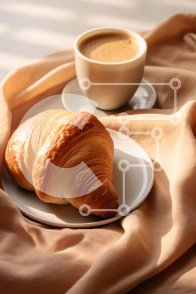 Intra Συλλεκτικό Ξύλινο Παζλ Plywood  4mm - Πρωινό με κρουασάν και καφέ Σε Ξύλινο Κουτί - Διαστάσεις: 10x10 cm – 25 κομμάτια