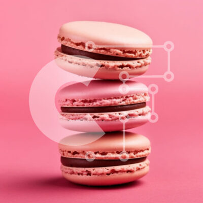 Intra Συλλεκτικό Ξύλινο Παζλ Plywood  4mm - Στοίβα από πολύχρωμα μακαρόν σε ροζ φόντο Σε Ξύλινο Κουτί - Διαστάσεις: 10x10 cm – 25 κομμάτια - Image 1