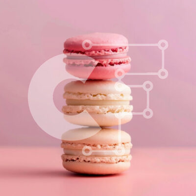 Intra Συλλεκτικό Ξύλινο Παζλ Plywood  4mm - Στοίβα από πολύχρωμα μακαρόν σε ροζ φόντο Σε Ξύλινο Κουτί - Διαστάσεις: 10x10 cm – 25 κομμάτια - Image 1