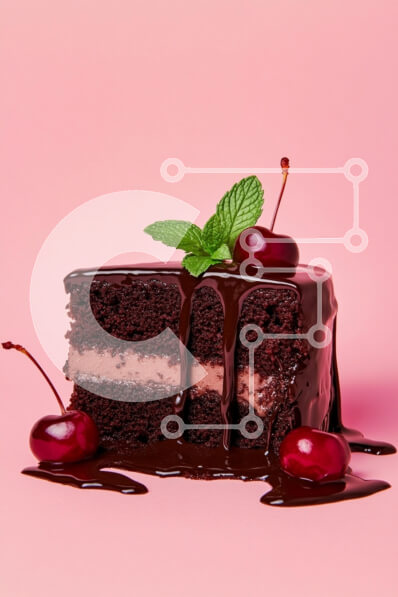 Intra Συλλεκτικό Ξύλινο Παζλ Plywood  4mm - Φέτα κέικ σοκολάτας Decadent με κεράσια και μέντα Σε Ξύλινο Κουτί - Διαστάσεις: 10x10 cm – 25 κομμάτια