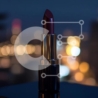 Intra Συλλεκτικό Ξύλινο Παζλ Plywood  4mm - Κομψό σκούρο κόκκινο κραγιόν με θολά φώτα πόλης Σε Ξύλινο Κουτί - Διαστάσεις: 10x10 cm – 25 κομμάτια - Image 1