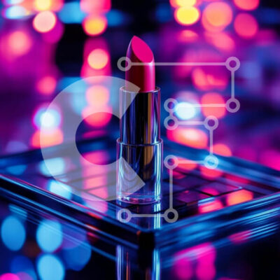 Intra Συλλεκτικό Ξύλινο Παζλ Plywood  4mm - Ζωντανό ροζ κραγιόν ενάντια στα πολύχρωμα φώτα Σε Ξύλινο Κουτί - Διαστάσεις: 10x10 cm – 25 κομμάτια - Image 1