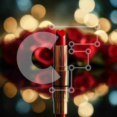 Intra Συλλεκτικό Ξύλινο Παζλ Plywood  4mm - Κομψό κόκκινο κραγιόν με τριαντάφυλλα και φώτα Bokeh Σε Ξύλινο Κουτί - Διαστάσεις: 10x10 cm – 25 κομμάτια - Image 1