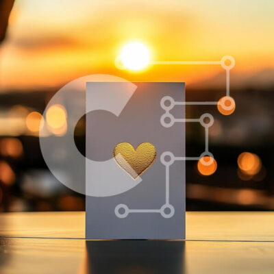 Intra Συλλεκτικό Ξύλινο Παζλ Plywood  4mm - Ευχετήρια κάρτα με τη χρυσή καρδιά κατά το ηλιοβασίλεμα Σε Ξύλινο Κουτί - Διαστάσεις: 10x10 cm – 25 κομμάτια - Image 1