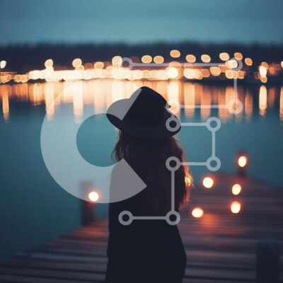 Intra Συλλεκτικό Ξύλινο Παζλ Plywood 4mm - Σιλουέτα της γυναίκας στην προβλήτα στο σούρουπο Σε Ξύλινο Κουτί - Διαστάσεις: 10x10 cm – 25 κομμάτια - Image 1