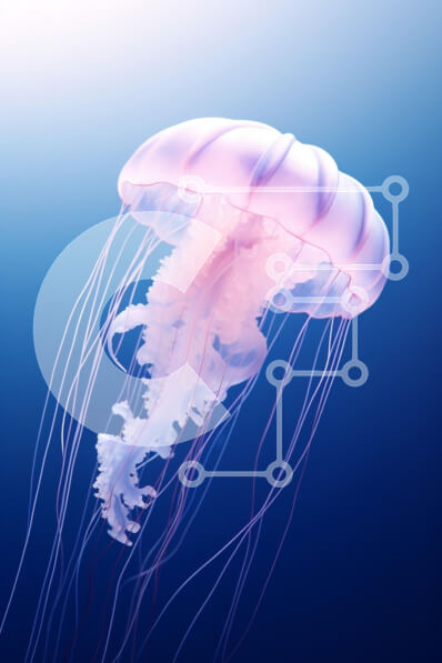 Intra Συλλεκτικό Ξύλινο Παζλ Plywood  4mm - Μέδουσες που κολυμπούν στον γαλάζιο ωκεανό Σε Ξύλινο Κουτί - Διαστάσεις: 10x10 cm – 25 κομμάτια