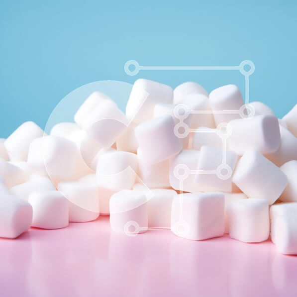 Intra Συλλεκτικό Ξύλινο Παζλ Plywood  4mm - Σωρός από λευκά Marshmallows σε ροζ και μπλε φόντο Σε Ξύλινο Κουτί - Διαστάσεις: 10x10 cm – 25 κομμάτια