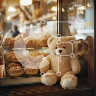 Intra Συλλεκτικό Ξύλινο Παζλ Plywood  4mm - Αρκουδάκι σε ένα αρτοποιείο με ψημένα προϊόντα Σε Ξύλινο Κουτί - Διαστάσεις: 10x10 cm – 25 κομμάτια - Image 1