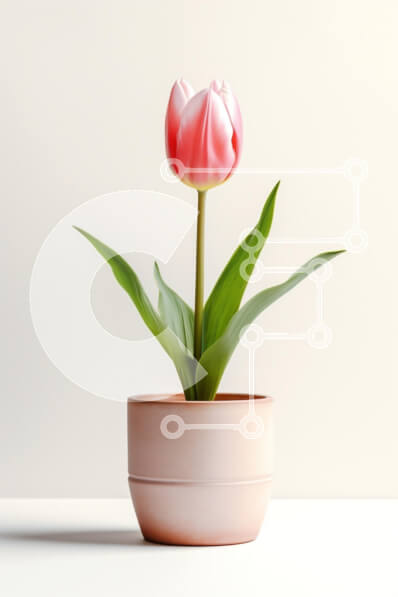 Intra Συλλεκτικό Ξύλινο Παζλ Plywood  4mm - Ροζ τουλίπα σε πήλινο δοχείο Σε Ξύλινο Κουτί - Διαστάσεις: 10x10 cm – 25 κομμάτια