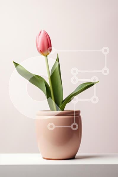 Intra Συλλεκτικό Ξύλινο Παζλ Plywood  4mm - Ροζ τουλίπα σε γλάστρα Σε Ξύλινο Κουτί - Διαστάσεις: 10x10 cm – 25 κομμάτια