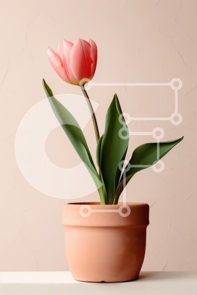 Intra Συλλεκτικό Ξύλινο Παζλ Plywood  4mm - Ροζ τουλίπα σε γλάστρα από τερακότα Σε Ξύλινο Κουτί - Διαστάσεις: 10x10 cm – 25 κομμάτια