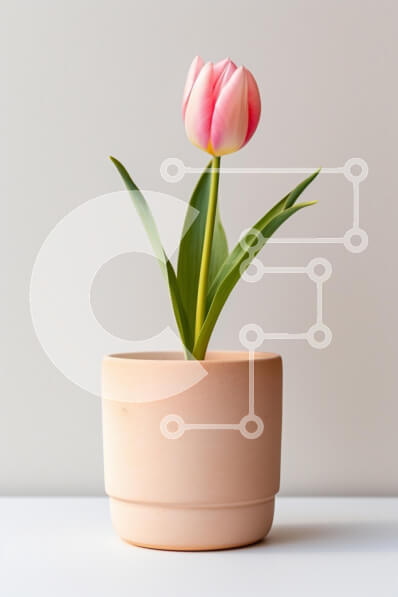 Intra Συλλεκτικό Ξύλινο Παζλ Plywood  4mm - Ροζ τουλίπα σε μπεζ γλάστρα Σε Ξύλινο Κουτί - Διαστάσεις: 10x10 cm – 25 κομμάτια