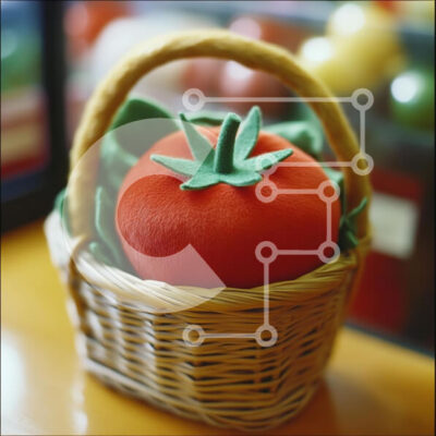 Intra Συλλεκτικό Ξύλινο Παζλ Plywood  4mm - Λούτρινη ντομάτα σε ψάθινο καλάθι Σε Ξύλινο Κουτί - Διαστάσεις: 10x10 cm – 25 κομμάτια - Image 1