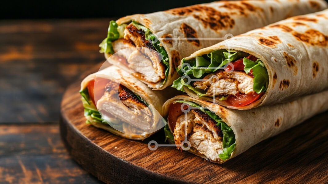 Intra Συλλεκτικό Ξύλινο Παζλ Plywood  4mm - Τυλίγματα κοτόπουλου σε ξύλινη πιατέλα Σε Ξύλινο Κουτί - Διαστάσεις: 10x10 cm – 25 κομμάτια