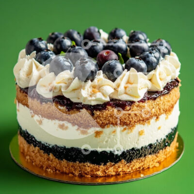 Intra Συλλεκτικό Ξύλινο Παζλ Plywood  4mm - Κέικ με κρέμα βατόμουρου σε πράσινο φόντο Σε Ξύλινο Κουτί - Διαστάσεις: 10x10 cm – 25 κομμάτια - Image 1