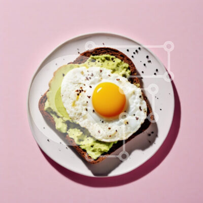 Intra Συλλεκτικό Ξύλινο Παζλ Plywood  4mm - Νόστιμο τοστ αβοκάντο με αυγό σε ροζ φόντο Σε Ξύλινο Κουτί - Διαστάσεις: 10x10 cm – 25 κομμάτια - Image 1