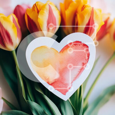 Intra Συλλεκτικό Ξύλινο Παζλ Plywood  4mm - Κάρτα σε σχήμα καρδιάς με τουλίπες Σε Ξύλινο Κουτί - Διαστάσεις: 10x10 cm – 25 κομμάτια - Image 1