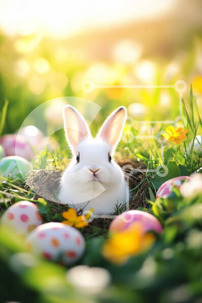 Intra Συλλεκτικό Ξύλινο Παζλ Plywood  4mm - Κουνέλι σε φωλιά που περιβάλλεται από πασχαλινά αυγά Σε Ξύλινο Κουτί - Διαστάσεις: 10x10 cm – 25 κομμάτια