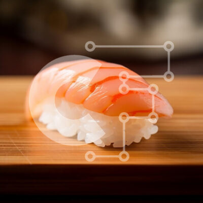 Intra Συλλεκτικό Ξύλινο Παζλ Plywood  4mm - Σούσι με σολομό σε ξύλινη επιφάνεια Σε Ξύλινο Κουτί - Διαστάσεις: 10x10 cm – 25 κομμάτια - Image 1