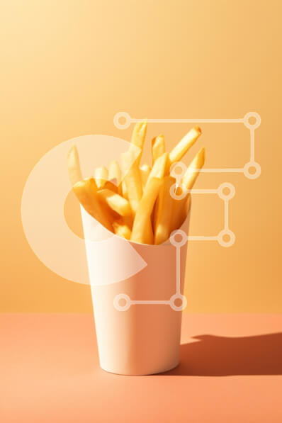 Intra Συλλεκτικό Ξύλινο Παζλ Plywood  4mm - Νόστιμες τηγανιτές πατάτες σε λευκό δοχείο Σε Ξύλινο Κουτί - Διαστάσεις: 10x10 cm – 25 κομμάτια