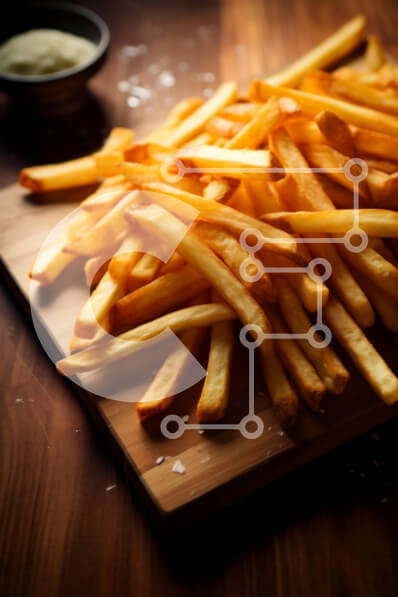 Intra Συλλεκτικό Ξύλινο Παζλ Plywood  4mm - Χρυσές τηγανιτές πατάτες σε ξύλινη σανίδα με σάλτσα εμβάπτισης Σε Ξύλινο Κουτί - Διαστάσεις: 10x10 cm – 25 κομμάτια