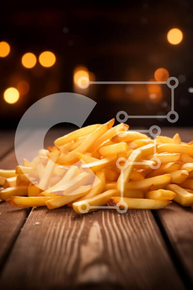 Intra Συλλεκτικό Ξύλινο Παζλ Plywood  4mm - Χρυσές τηγανιτές πατάτες σε ξύλινο τραπέζι με ζεστά φώτα Bokeh Σε Ξύλινο Κουτί - Διαστάσεις: 10x10 cm – 25 κομμάτια