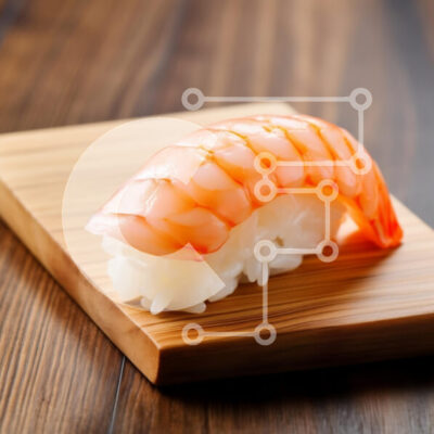 Intra Συλλεκτικό Ξύλινο Παζλ Plywood  4mm - Σούσι με γαρίδες σε έναν ξύλινο πίνακα Σε Ξύλινο Κουτί - Διαστάσεις: 10x10 cm – 25 κομμάτια - Image 1