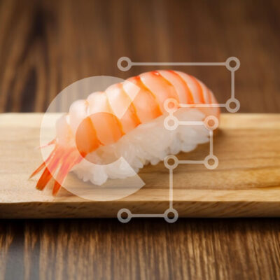 Intra Συλλεκτικό Ξύλινο Παζλ Plywood  4mm - Γαρίδες Nigiri Sushi σε ξύλινη σανίδα Σε Ξύλινο Κουτί - Διαστάσεις: 10x10 cm – 25 κομμάτια - Image 1