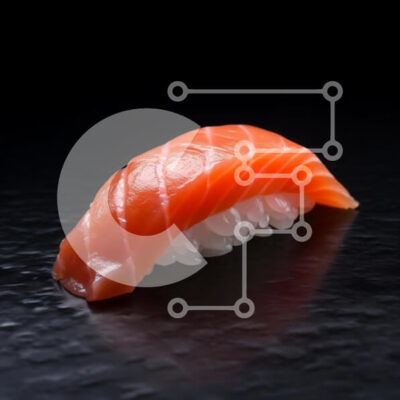 Intra Συλλεκτικό Ξύλινο Παζλ Plywood 4mm - Σούσι Salmon Nigiri σε σκούρο φόντο Σε Ξύλινο Κουτί - Διαστάσεις: 10x10 cm – 25 κομμάτια - Image 1