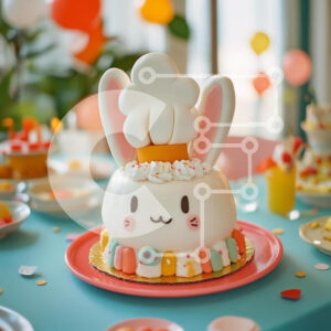 Intra Συλλεκτικό Ξύλινο Παζλ Plywood  4mm - Υπέροχη τούρτα σεφ με λαγουδάκι σε μια γιορτή Σε Ξύλινο Κουτί - Διαστάσεις: 10x10 cm – 25 κομμάτια