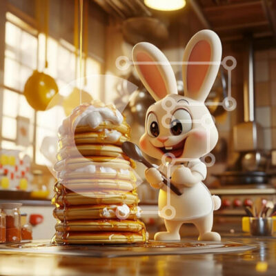 Intra Συλλεκτικό Ξύλινο Παζλ Plywood 4mm - Χαρούμενο λαγουδάκι που φτιάχνει τηγανίτες σε μια ζεστή κουζίνα Σε Ξύλινο Κουτί - Διαστάσεις: 10x10 cm – 25 κομμάτια - Image 1