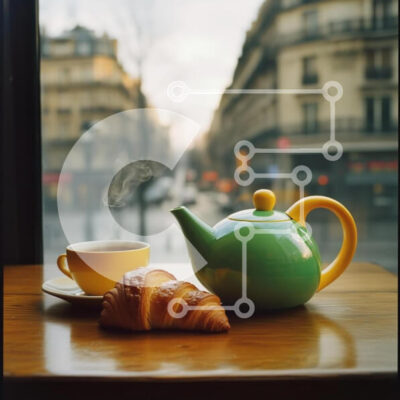 Intra Συλλεκτικό Ξύλινο Παζλ Plywood 4mm - Τσάι και κρουασάν σε ένα ζεστό καφέ Σε Ξύλινο Κουτί - Διαστάσεις: 10x10 cm – 25 κομμάτια - Image 1