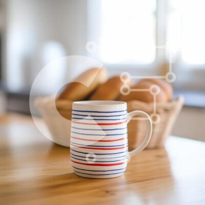 Intra Συλλεκτικό Ξύλινο Παζλ Plywood  4mm - Ριγέ κούπα με ψωμάκια Σε Ξύλινο Κουτί - Διαστάσεις: 10x10 cm – 25 κομμάτια - Image 1