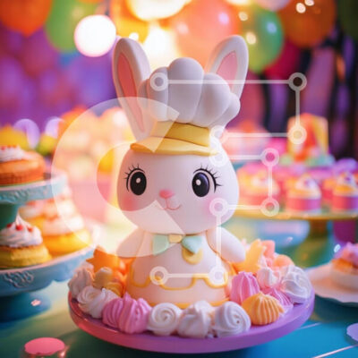 Intra Συλλεκτικό Ξύλινο Παζλ Plywood  4mm - Υπέροχο κέικ κουνελιού σεφ με πολύχρωμα επιδόρπια Σε Ξύλινο Κουτί - Διαστάσεις: 10x10 cm – 25 κομμάτια - Image 1