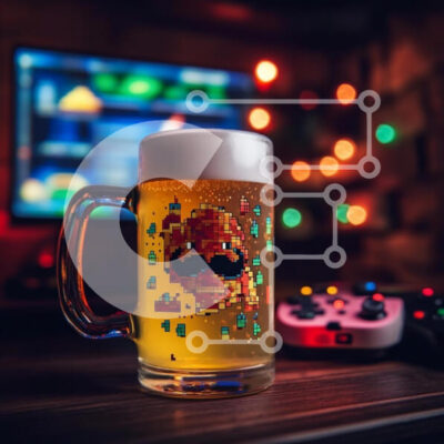 Intra Συλλεκτικό Ξύλινο Παζλ Plywood  4mm - Pixelated κούπα μπύρας σε μια ατμόσφαιρα τυχερού παιχνιδιού Σε Ξύλινο Κουτί - Διαστάσεις: 10x10 cm – 25 κομμάτια - Image 1