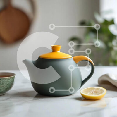 Intra Συλλεκτικό Ξύλινο Παζλ Plywood  4mm - Τσαγιέρα με λεμόνι σε μαρμάρινη επιφάνεια Σε Ξύλινο Κουτί - Διαστάσεις: 10x10 cm – 25 κομμάτια - Image 1