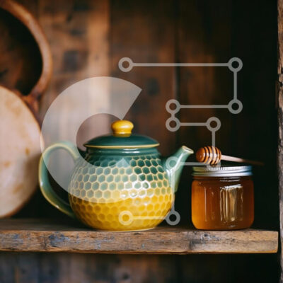 Intra Συλλεκτικό Ξύλινο Παζλ Plywood  4mm - Κεραμική τσαγιέρα και βάζο μελιού σε ξύλινο ράφι Σε Ξύλινο Κουτί - Διαστάσεις: 10x10 cm – 25 κομμάτια - Image 1