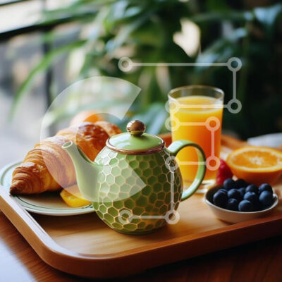 Intra Συλλεκτικό Ξύλινο Παζλ Plywood  4mm - Δίσκος πρωινού με τσαγιέρα και φρούτα Σε Ξύλινο Κουτί - Διαστάσεις: 10x10 cm – 25 κομμάτια - Image 1