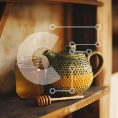 Intra Συλλεκτικό Ξύλινο Παζλ Plywood  4mm - Κεραμική Τσαγιέρα με Μέλι και Άρκτος Σε Ξύλινο Κουτί - Διαστάσεις: 10x10 cm – 25 κομμάτια - Image 1