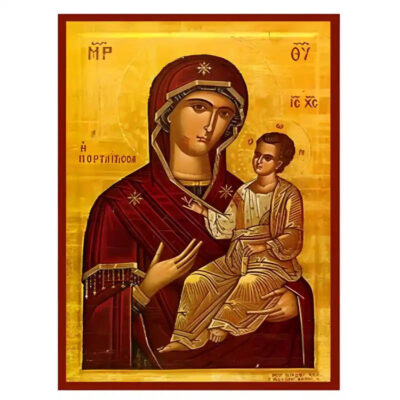 Εικόνα Ορθοδοξίας με περίγραμμα χρυσό σε ξύλο Φλαμουρίας  με  βάση Εικόνα Παναγία Πορταΐτισσα των Ιβήρων Χειροποίητη Ελληνορθόδοξη , Κρεμαστή πλάκα βυζαντινής τέχνης, χριστιανική τέχνη Διάσταση 10x7 cm (3,9 x 2,8 ίντσες) INTRAEK-671214 - Image 1
