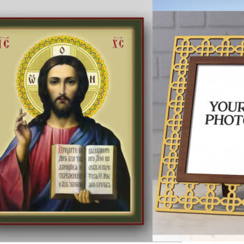 Εικόνα Ορθοδοξίας Πολυτελείας  με  σχεδιο Σταυρούς μαζι με  Βάση σε  8 χρώματα με περίγραμμα χρυσό σε ξύλο Plywood (Πλακάζ)   με  βάση Εικόνα του Ιησού Χριστού - Χειροποίητη Ελληνορθόδοξη , Κρεμαστή πλάκα βυζαντινής τέχνης, χριστιανική τέχνη Διάσταση 15x11 cm (5,9 x 4,3 ίντσες) INTRAEK3kadro3211-21084 - Image 1