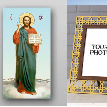 Εικόνα Ορθοδοξίας Πολυτελείας  με  σχεδιο Σταυρούς μαζι με  Βάση σε  8 χρώματα με περίγραμμα χρυσό σε ξύλο Plywood (Πλακάζ)   με  βάση Εικόνα του Ιησού Χριστού - Χειροποίητη Ελληνορθόδοξη , Κρεμαστή πλάκα βυζαντινής τέχνης, χριστιανική τέχνη Διάσταση 21x15 cm (8,3 x 5,9 ίντσες) INTRAEK3kadro3211-321327 - Image 1