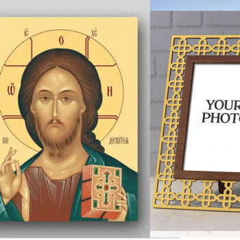 Εικόνα Ορθοδοξίας Πολυτελείας  με  σχεδιο Σταυρούς μαζι με  Βάση σε  8 χρώματα με περίγραμμα χρυσό σε ξύλο Plywood (Πλακάζ)   με  βάση Εικόνα του Ιησού Χριστού - Χειροποίητη Ελληνορθόδοξη , Κρεμαστή πλάκα βυζαντινής τέχνης, χριστιανική τέχνη Διάσταση 21x15 cm (8,3 x 5,9 ίντσες) INTRAEK3kadro3211-321252 - Image 1