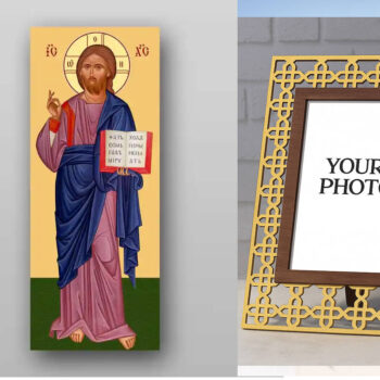 Εικόνα Ορθοδοξίας Πολυτελείας  με  σχεδιο Σταυρούς μαζι με  Βάση σε  8 χρώματα με περίγραμμα χρυσό σε ξύλο Plywood (Πλακάζ)   με  βάση Εικόνα του Ιησού Χριστού - Χειροποίητη Ελληνορθόδοξη , Κρεμαστή πλάκα βυζαντινής τέχνης, χριστιανική τέχνη Διάσταση 21x15 cm (8,3 x 5,9 ίντσες) INTRAEK3kadro3211-321326 - Image 1