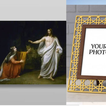 Εικόνα Ορθοδοξίας Πολυτελείας  με  σχεδιο Σταυρούς μαζι με  Βάση σε  8 χρώματα με περίγραμμα χρυσό σε ξύλο Plywood (Πλακάζ)   με  βάση Εμφάνιση του Χριστού στη Μαρία τη Μαγδαληνή Χειροποίητη Ελληνορθόδοξη , Κρεμαστή πλάκα βυζαντινής τέχνης, χριστιανική τέχνη Διάσταση 15x11 cm (5,9 x 4,3 ίντσες) INTRAEK3kadro3211-2719 - Image 1