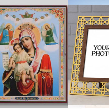 Εικόνα Ορθοδοξίας Πολυτελείας  με  σχεδιο Σταυρούς μαζι με  Βάση σε  8 χρώματα με περίγραμμα χρυσό σε ξύλο Plywood (Πλακάζ)   με  βάση Εικόνα της Μητέρας του Θεού It is Truly Meet Χειροποίητη Ελληνορθόδοξη , Κρεμαστή πλάκα βυζαντινής τέχνης, χριστιανική τέχνη Διάσταση 15x11 cm (5,9 x 4,3 ίντσες) INTRAEK3kadro3211-2839 - Image 1