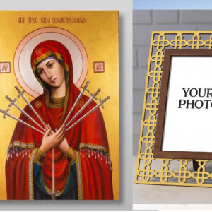 Εικόνα Ορθοδοξίας Πολυτελείας  με  σχεδιο Σταυρούς μαζι με  Βάση σε  8 χρώματα με περίγραμμα χρυσό σε ξύλο Plywood (Πλακάζ)   με  βάση Επτά Βέλη Εικόνα της Μητέρας του Θεού Χειροποίητη Ελληνορθόδοξη , Κρεμαστή πλάκα βυζαντινής τέχνης, χριστιανική τέχνη Διάσταση 15x11 cm (5,9 x 4,3 ίντσες) INTRAEK3kadro3211-2931