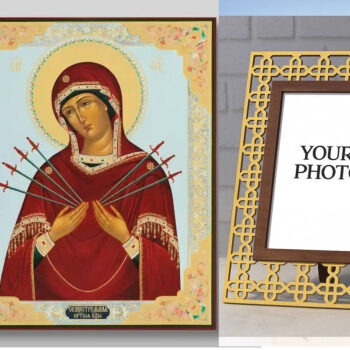 Εικόνα Ορθοδοξίας Πολυτελείας  με  σχεδιο Σταυρούς μαζι με  Βάση σε  8 χρώματα με περίγραμμα χρυσό σε ξύλο Plywood (Πλακάζ)   με  βάση Επτά Βέλη Εικόνα της Μητέρας του Θεού Χειροποίητη Ελληνορθόδοξη , Κρεμαστή πλάκα βυζαντινής τέχνης, χριστιανική τέχνη Διάσταση 21x15 cm (8,3 x 5,9 ίντσες) INTRAEK3kadro3211-321246 - Image 1