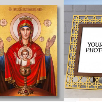 Εικόνα Ορθοδοξίας Πολυτελείας  με  σχεδιο Σταυρούς μαζι με  Βάση σε  8 χρώματα με περίγραμμα χρυσό σε ξύλο Plywood (Πλακάζ)   με  βάση Εικόνα της Μητέρας του Θεού, του Σημαδίου Χειροποίητη Ελληνορθόδοξη , Κρεμαστή πλάκα βυζαντινής τέχνης, χριστιανική τέχνη Διάσταση 15x11 cm (5,9 x 4,3 ίντσες) INTRAEK3kadro3211-21079 - Image 1